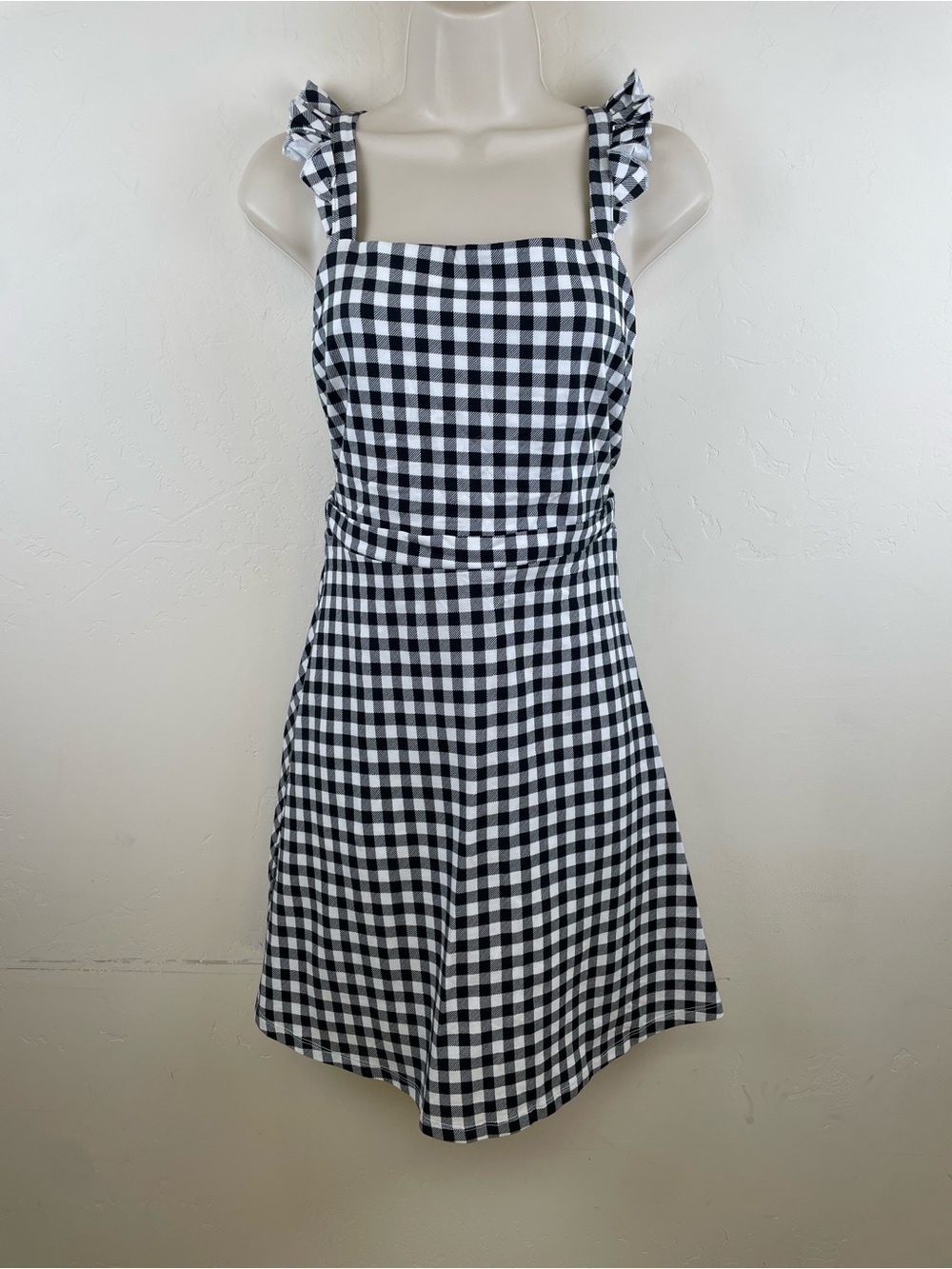 ASOS Black & White Gingham Square-Neck Mini Dress